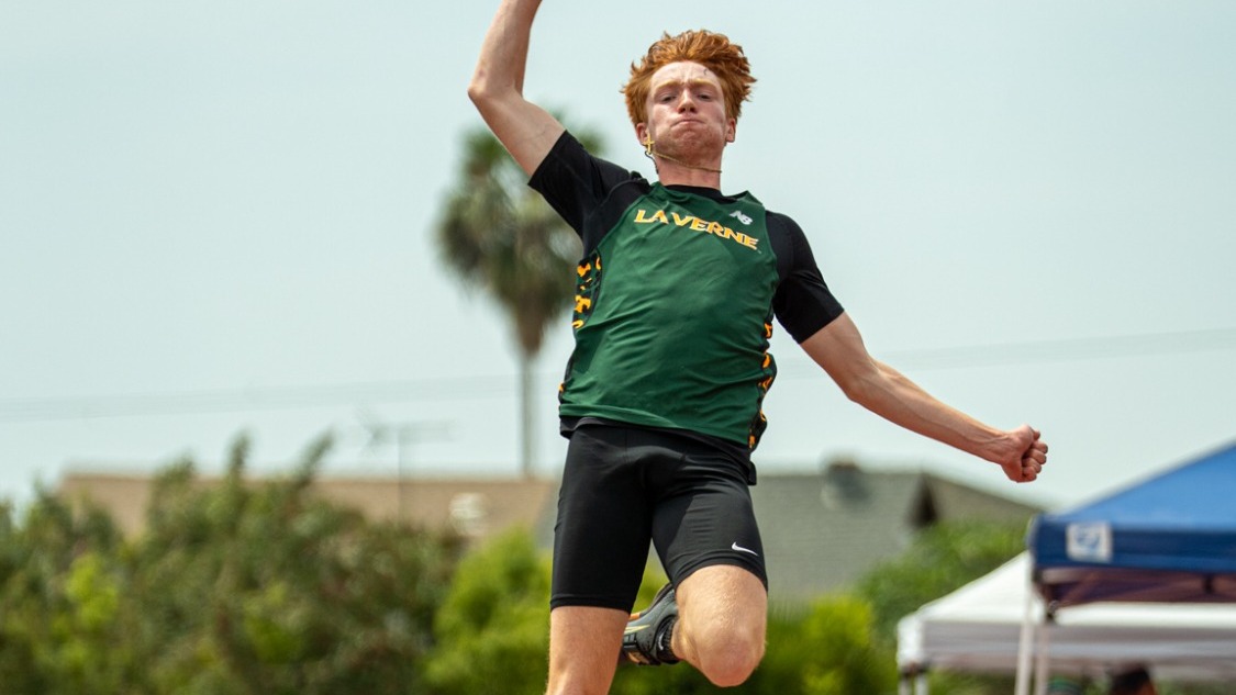 Luke Bentley leaps at the Leopard Invitational