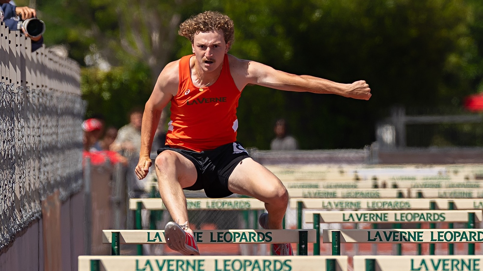 Hunter Bond competes in the 110m hurdles at the 2026 Leo Invite