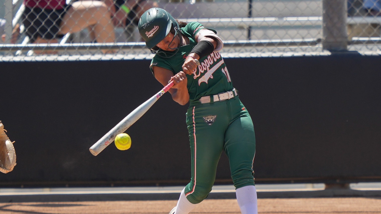 Allison Gutierrez gets a hit in the first round of the SCIAC Tournament 