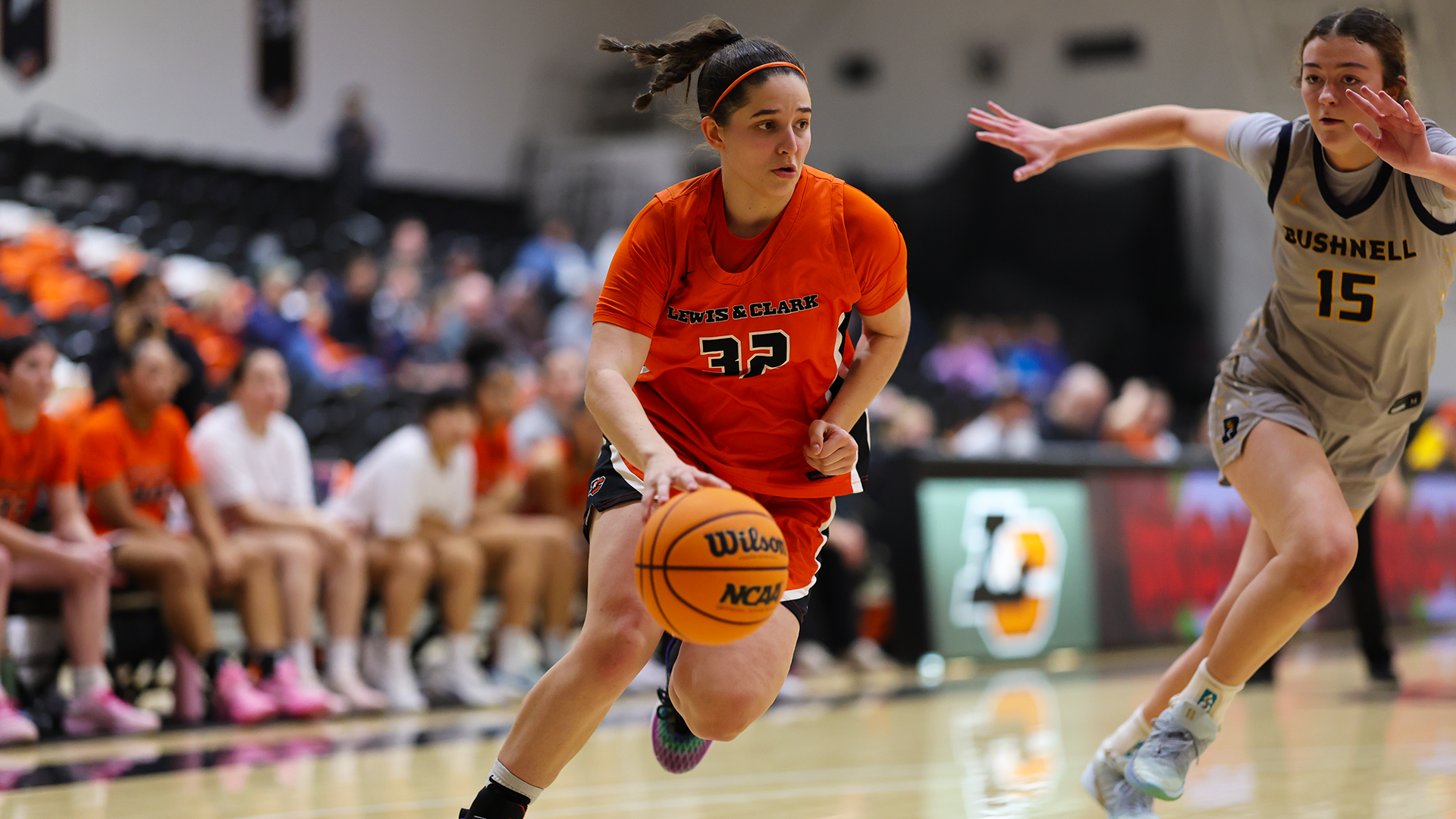 Lauryn Frederickson dribbles past a defender. 