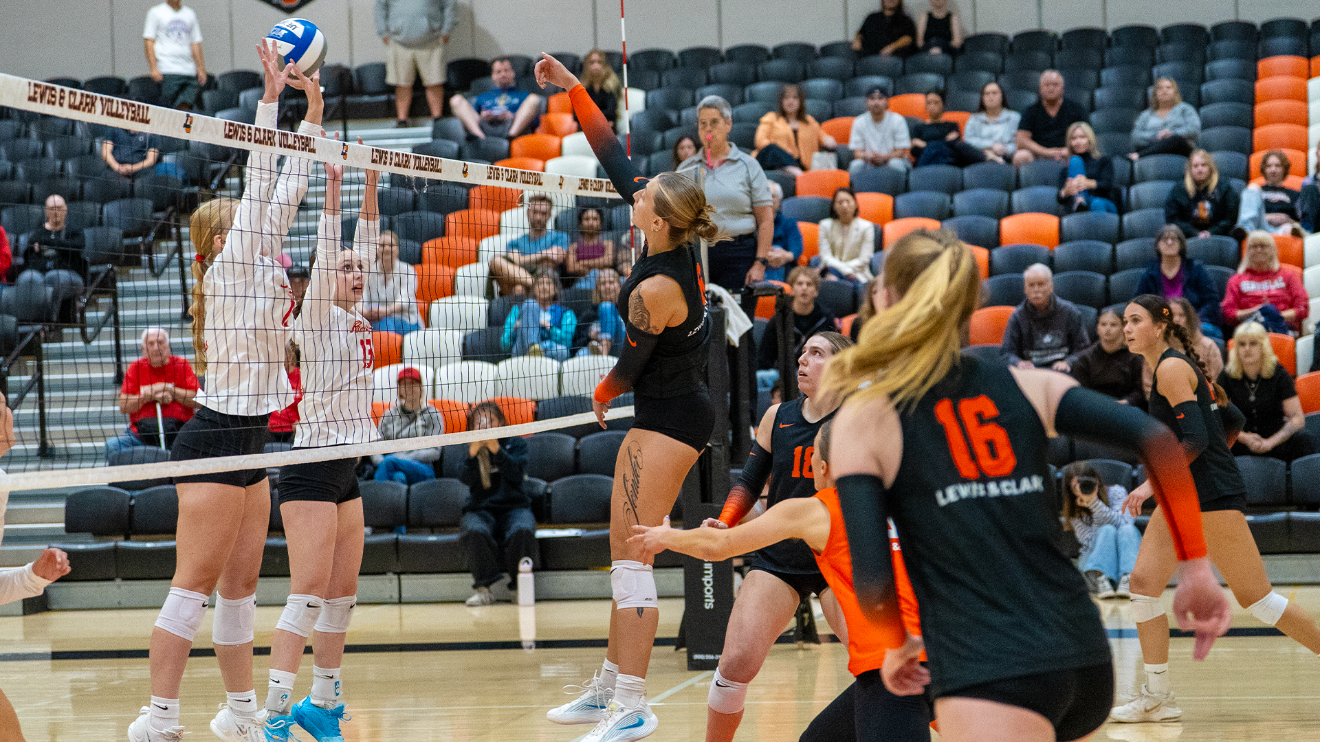 HB Schuett hits the ball past a couple of blockers.