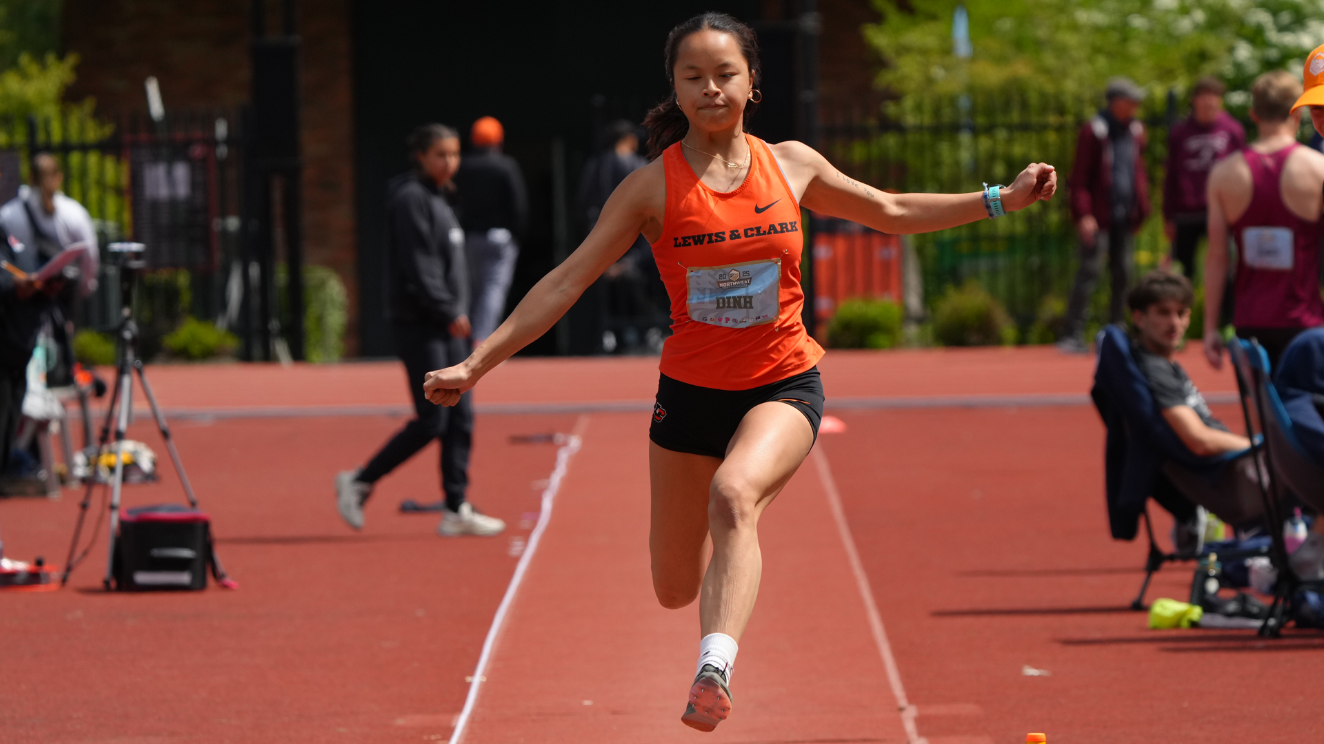 Rose Dinh jumps the long jump at the 2025 NWC Championship Meet