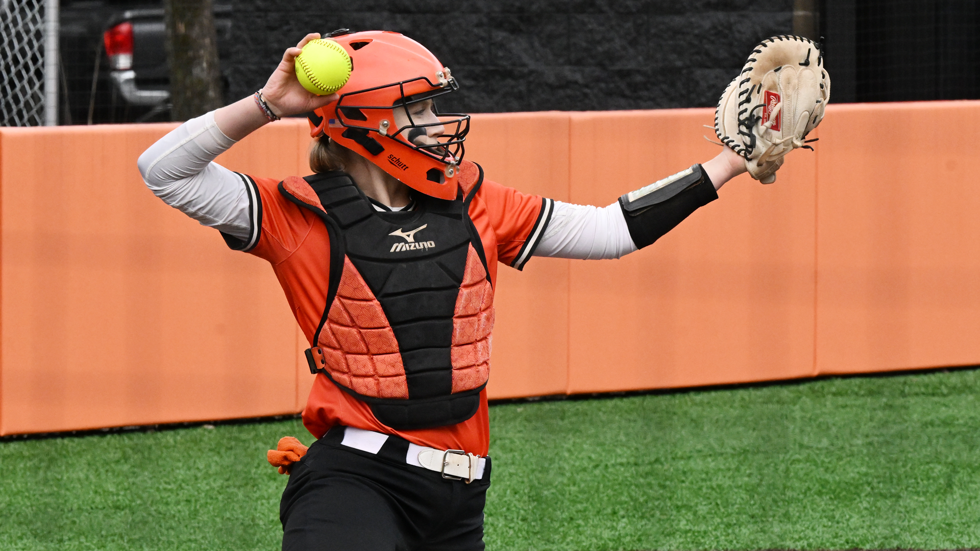 McKenna Zehnder gets ready to throw the ball back to the pitcher