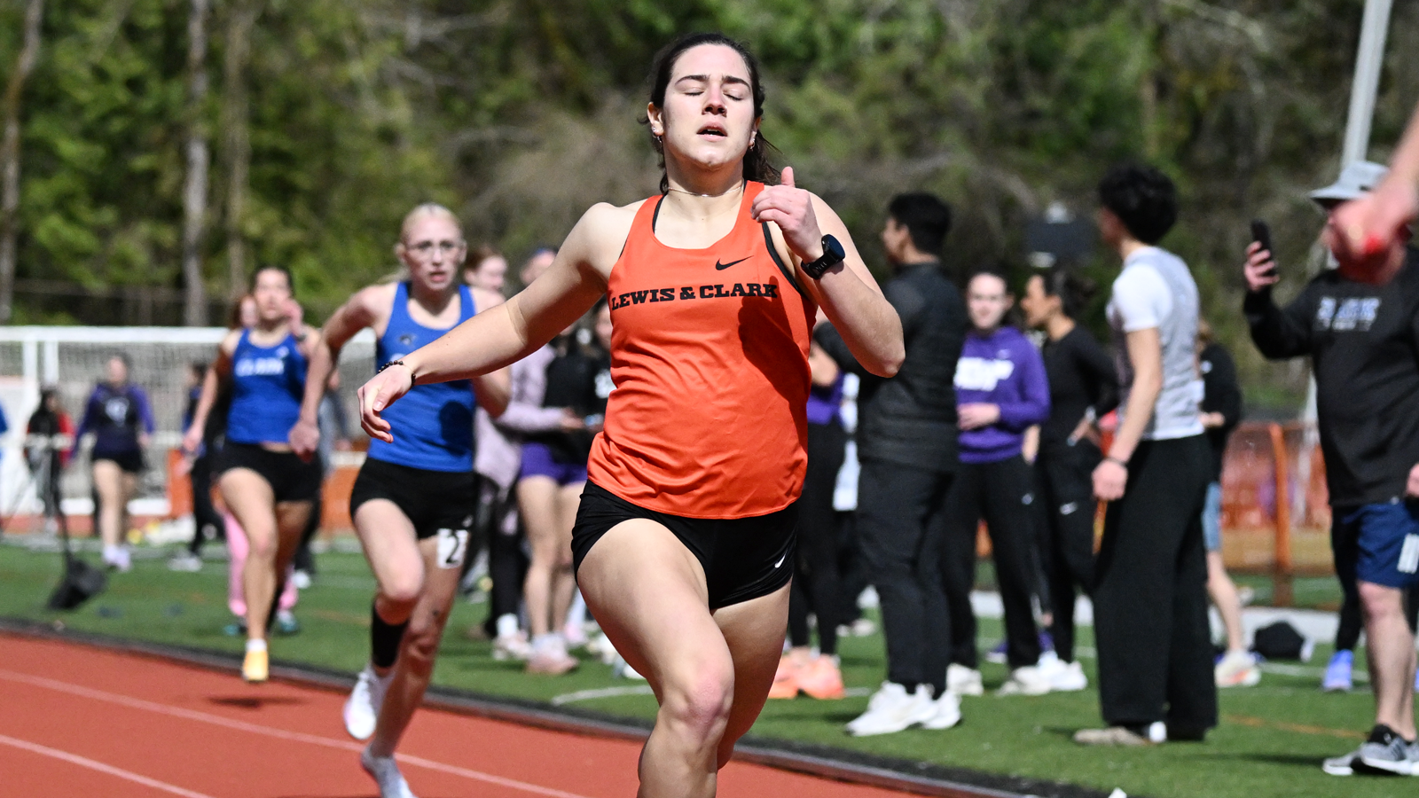 Callow Soto crosses the finish line at the L&C Electric Forest Open Meet in 2026
