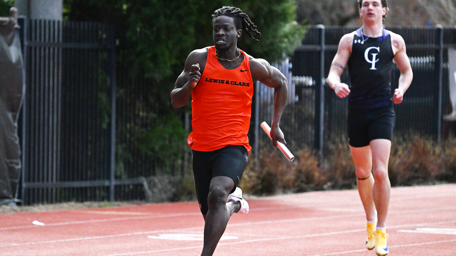 Jaden Mwendapole runs the 4x100M Relay at the L&C Electric Forest Open