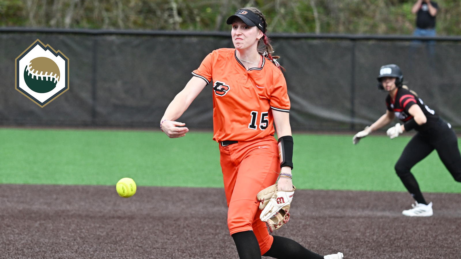 Maggie O'Leary throws a pitch against the College of St. Benedict