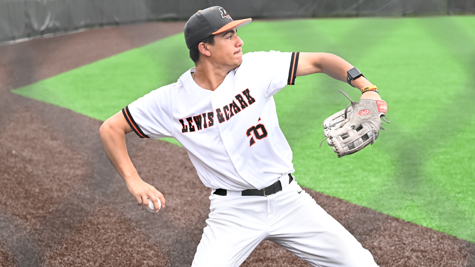 Will Michelman gets set to throw the ball back into the infield 