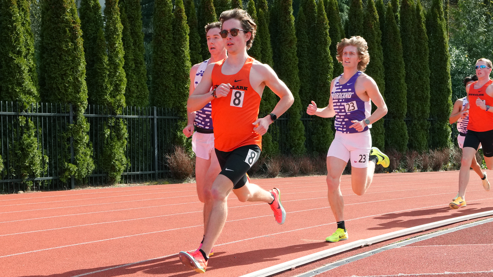 Evan Markelz runs the 5,000M at the L&C Electric Forest Open Meet