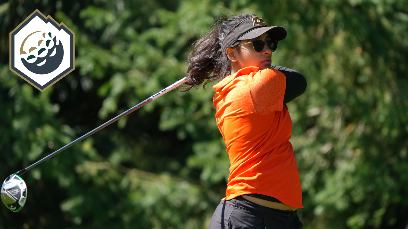 Ahika Jani hits a driver shot and holds her follow through