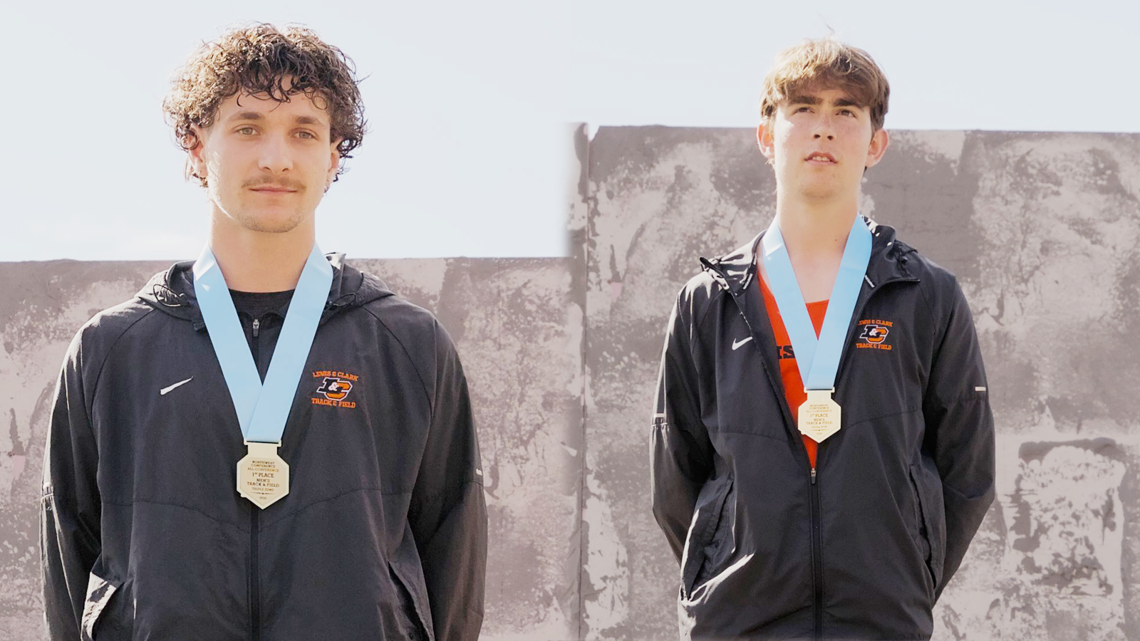 Keegan Zaso (left) and Evan Markelz (right) stand at the top of the podium after winning their events