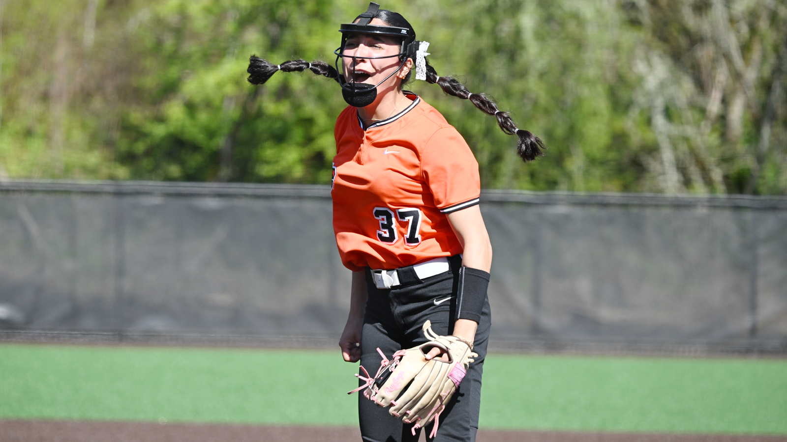 Sofia Garcia Celebrates The Final Out of Her Complete-Game Shutout Against Puget Sound