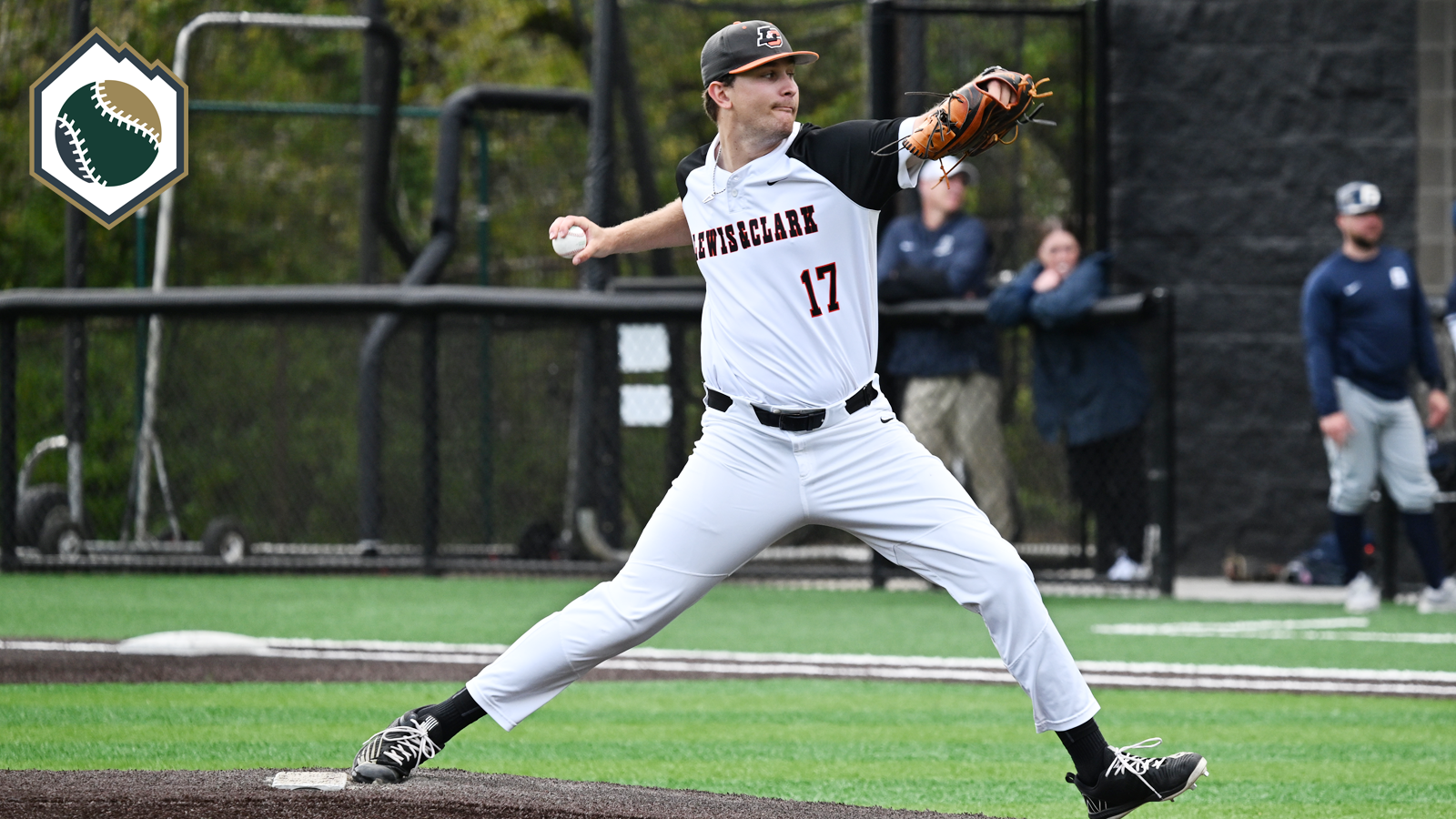 Owen Eisen delivers a pitch against George Fox