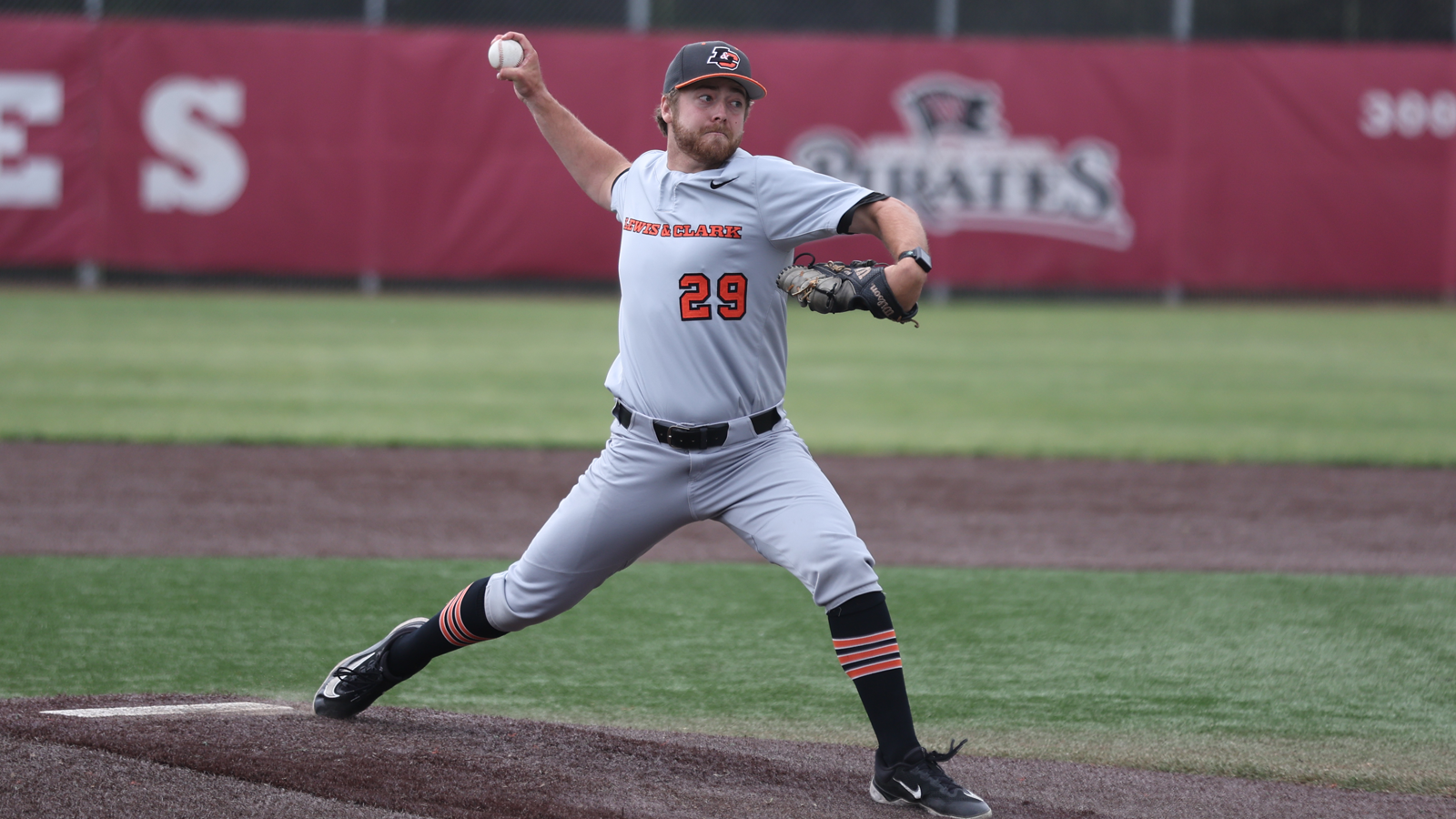 Nate Kerr throws a pitch against Linfield at the 2026 NWC Tournament hosted by Whitworth