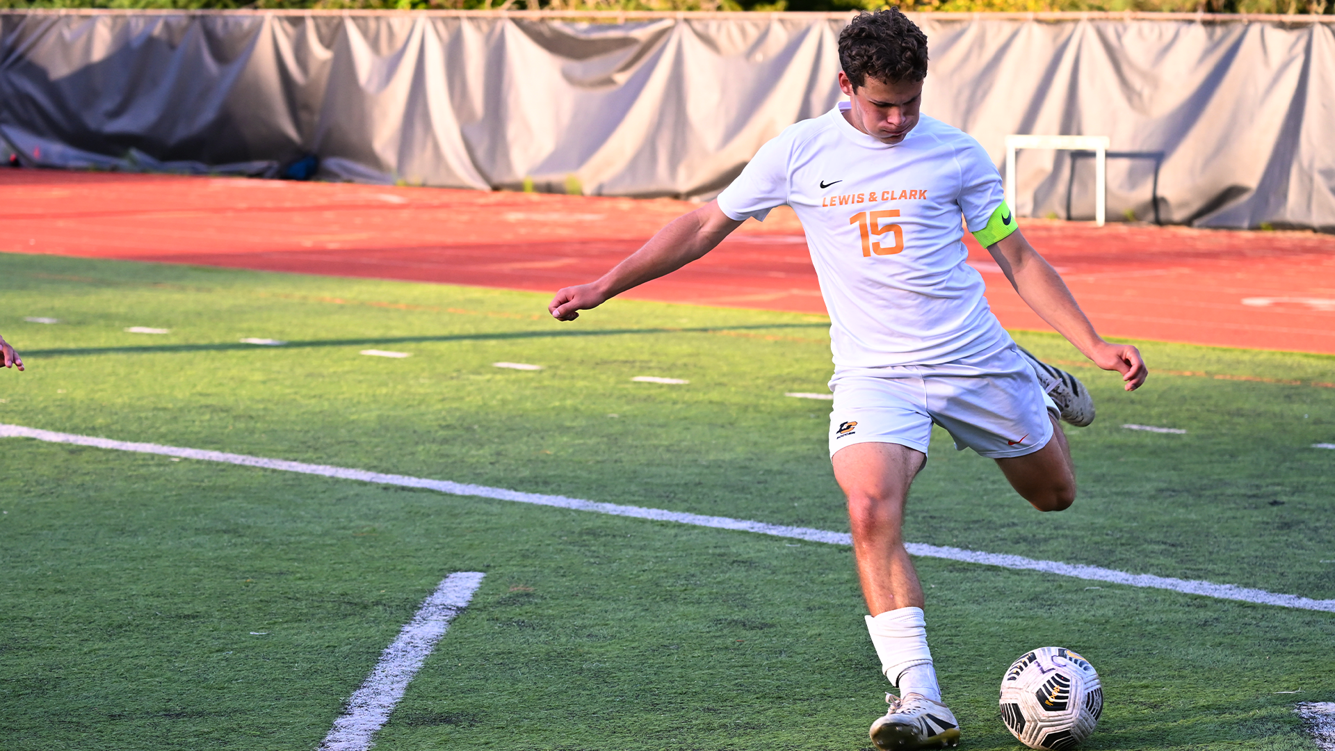 Dylan Weinstein kicks the ball in a game. 
