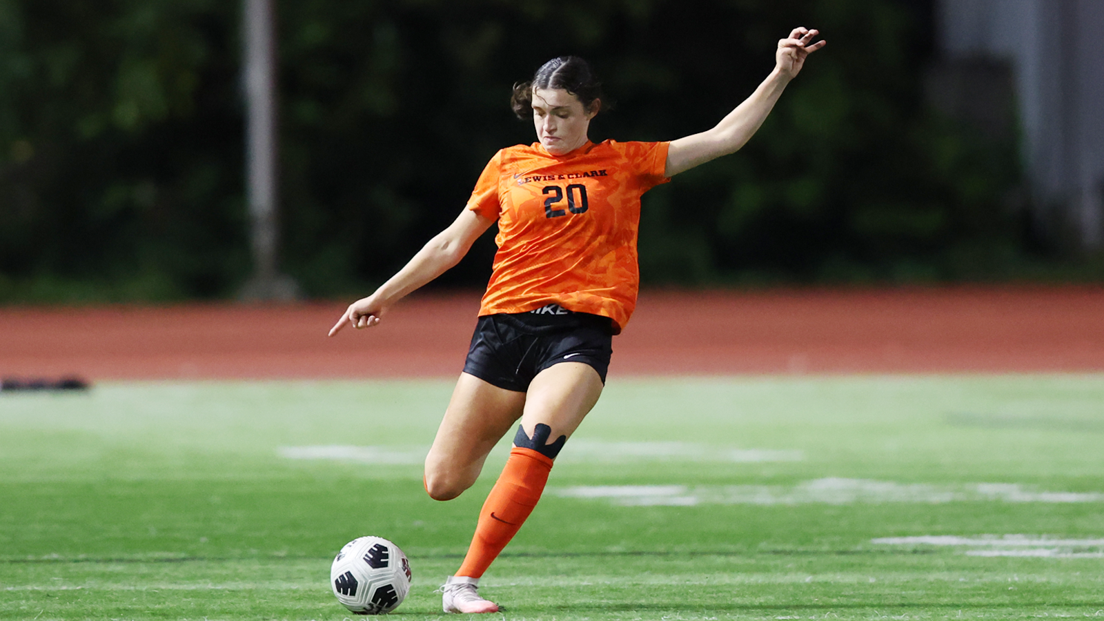 Claire Anderson gets set to kick the ball down the field