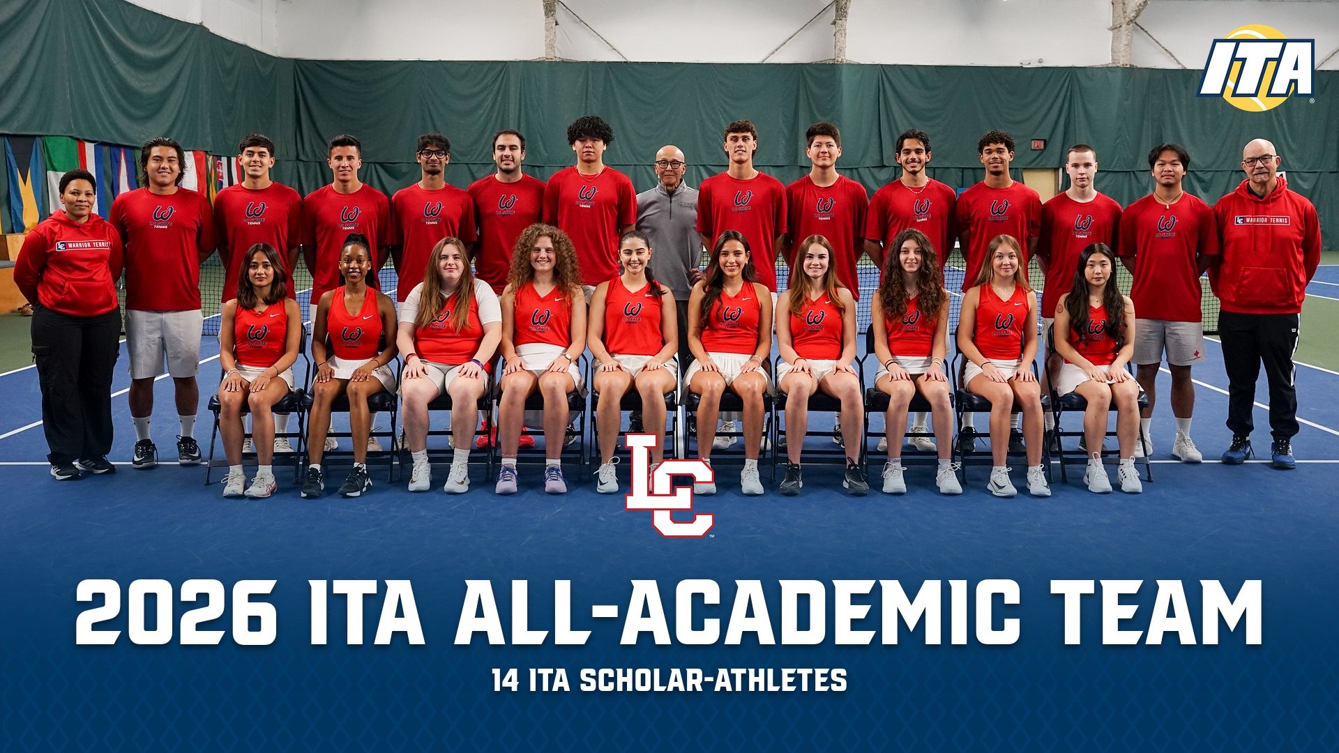 Tennis teams pose for group photo