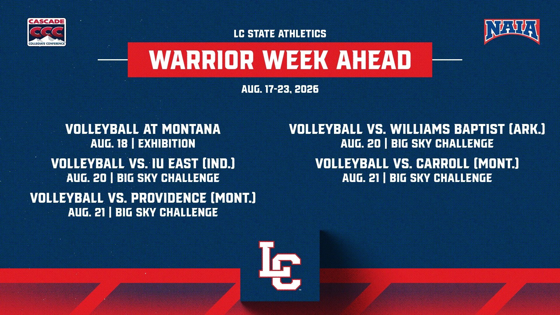 Schedule for week of Aug. 17-23, 2026