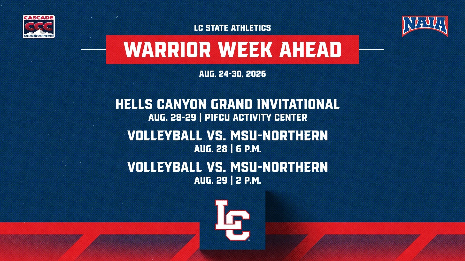 Schedule for week of Aug. 24-30, 2026
