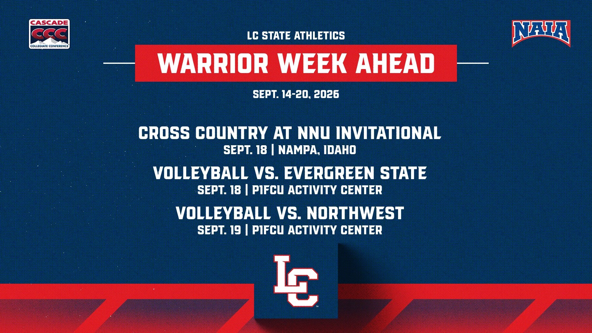 Schedule for week of Sept. 14-20, 2026
