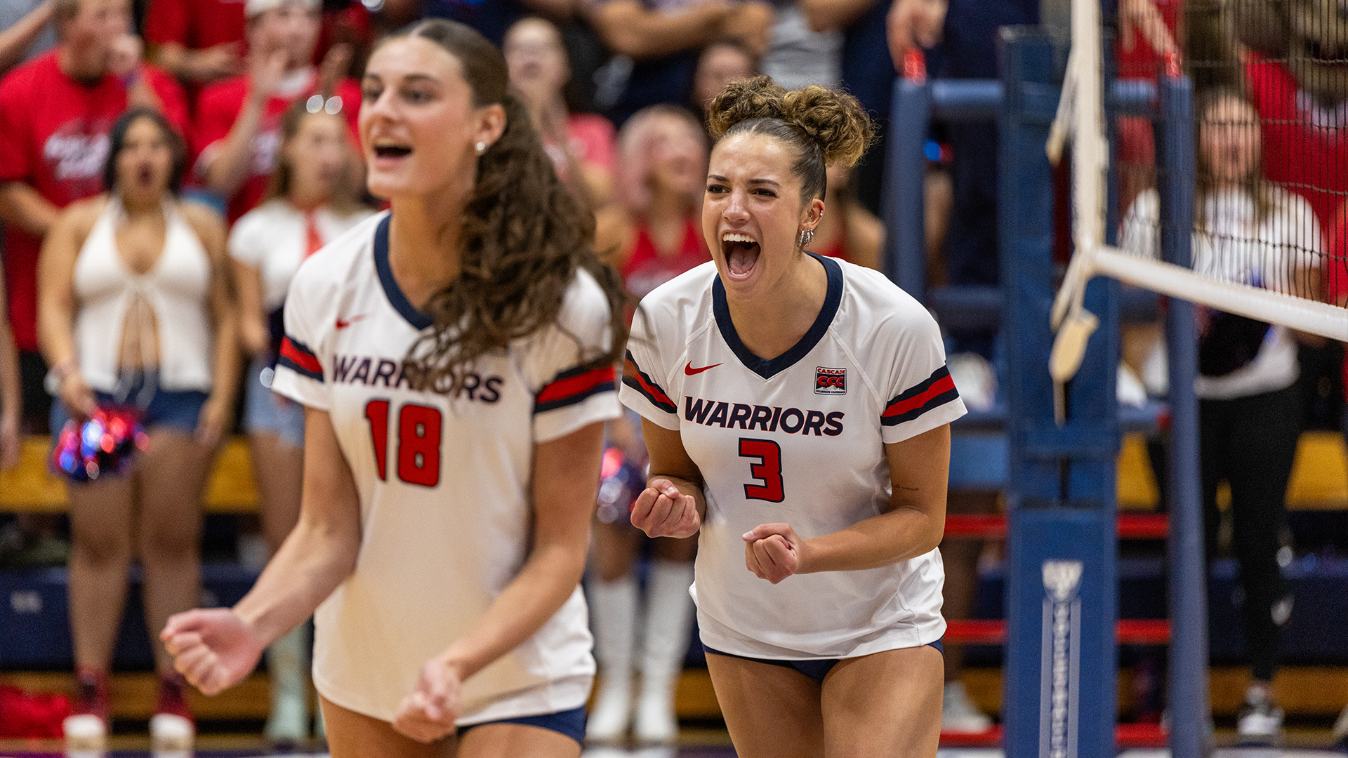 Hadyn Smith and Addison Wilson celebrate a point