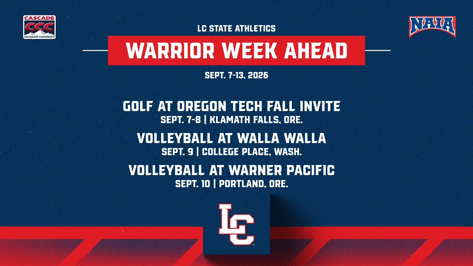 Schedule for week of Sept. 7-13, 2026