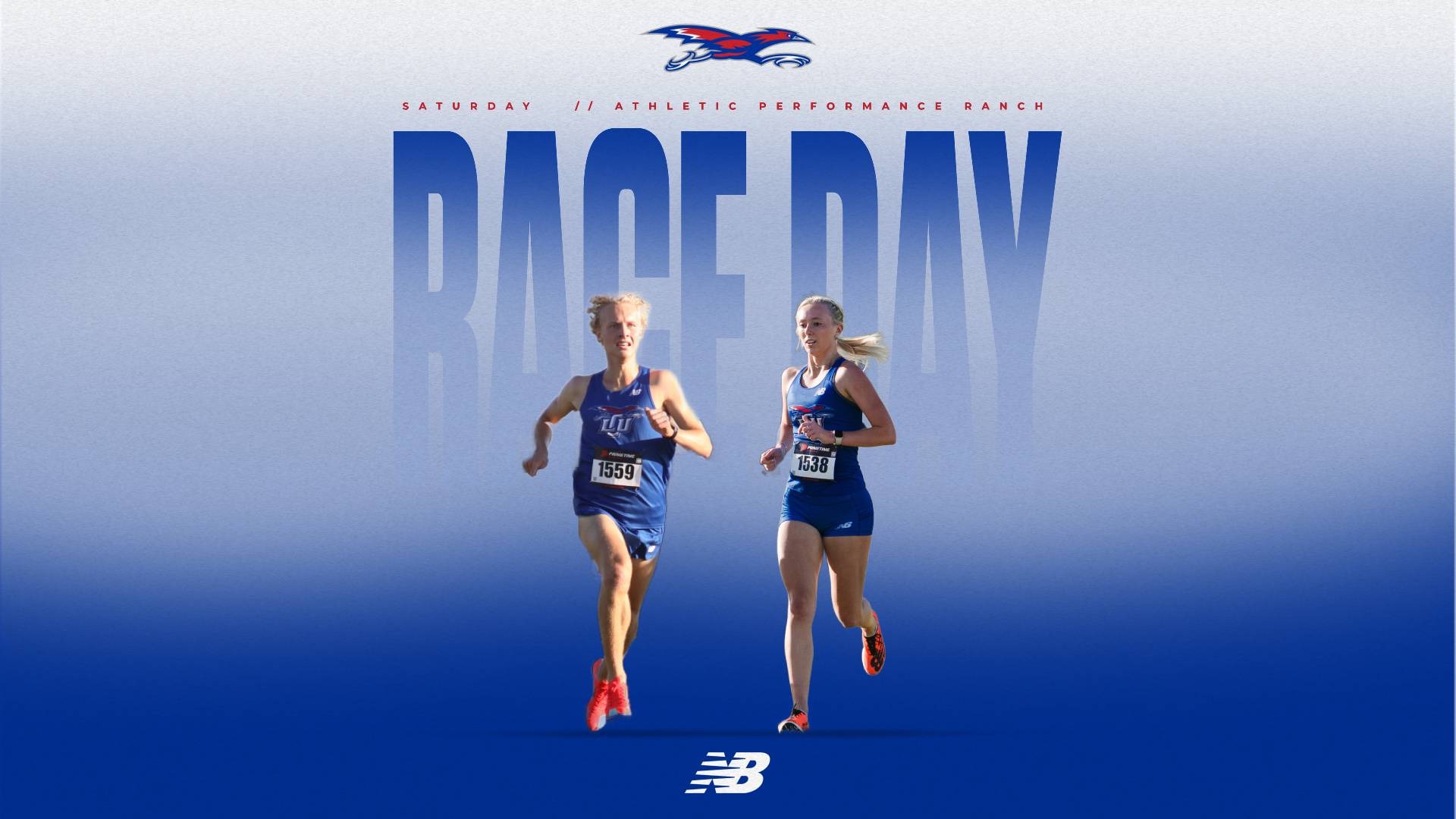 This is a digital graphic promoting the Lubbock Christian competition at the 2025 Lone Star Conference Cross-Country Championships. There are is a male and female runner featured on the graphic. 