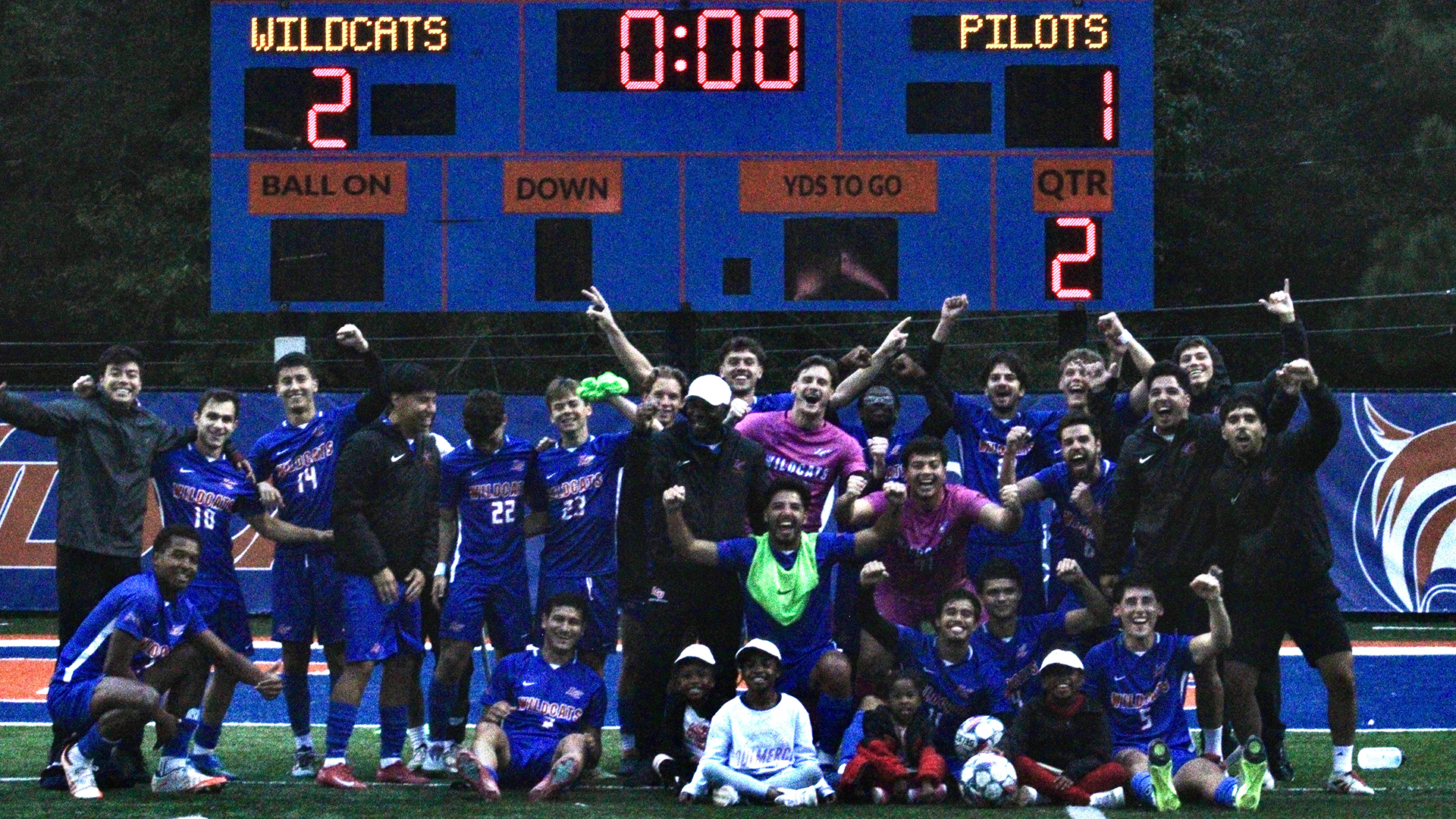 Wildcats Celebratory Team Photo after Win over #7 LSUS 11/1/25