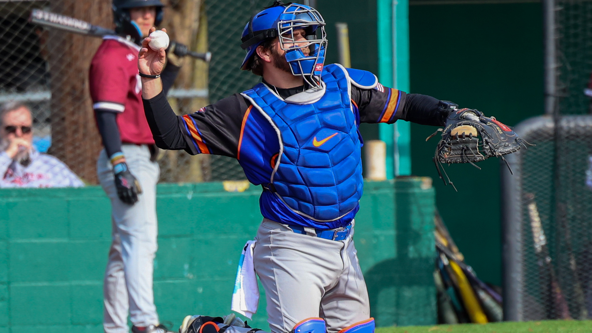 Jake Messina throws ball back to pitcher vs. Mobile 1/30/26