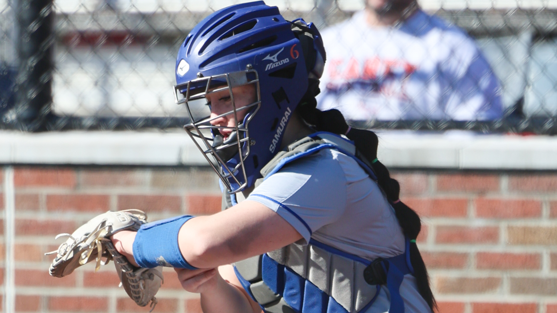 Naya Soto checks for pitch call vs. William Carey 2/7/26