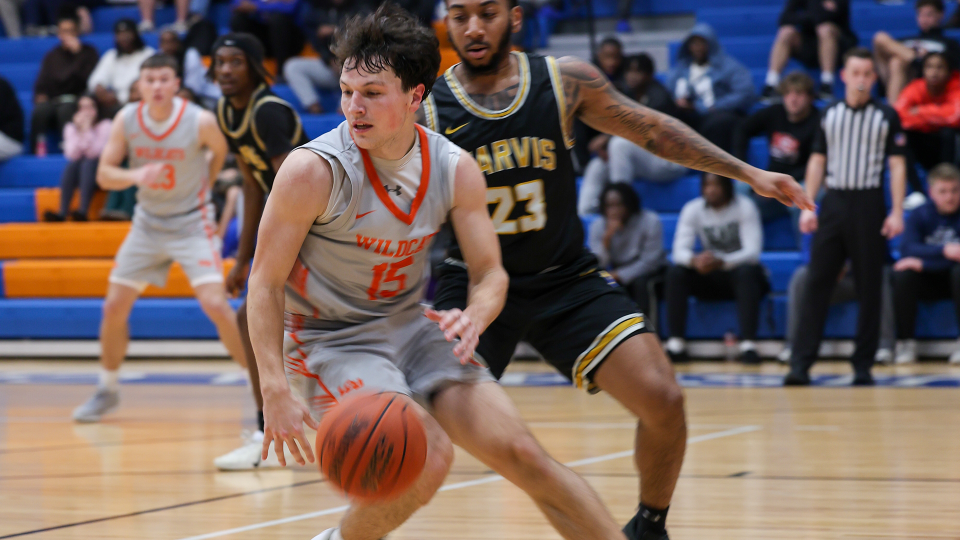 Drew Tebbe drives on a defender vs. Jarvis Christian 2/5/26