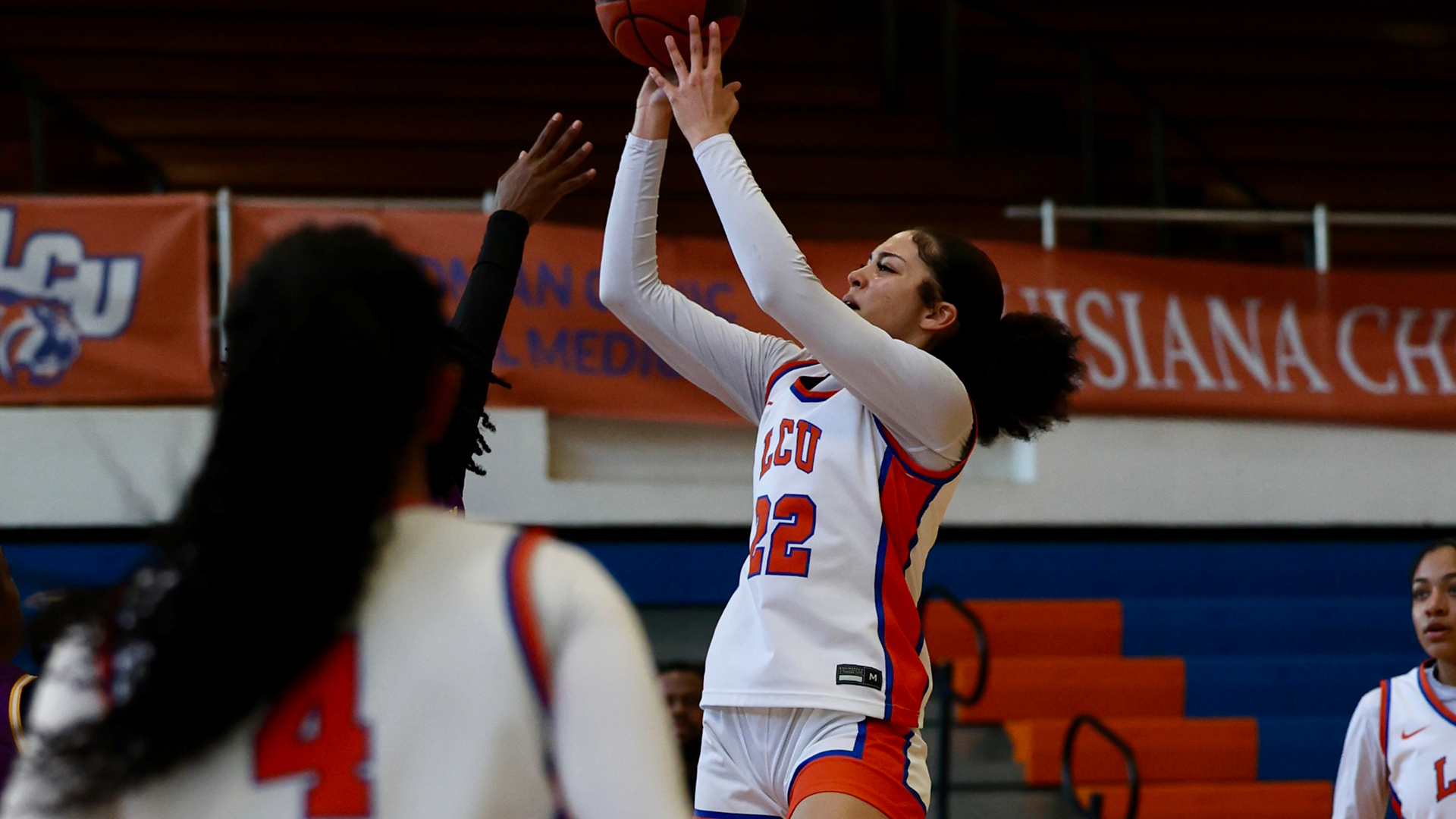 Kylei Leblanc shooting a jump shot vs. Texas College 2/7/26