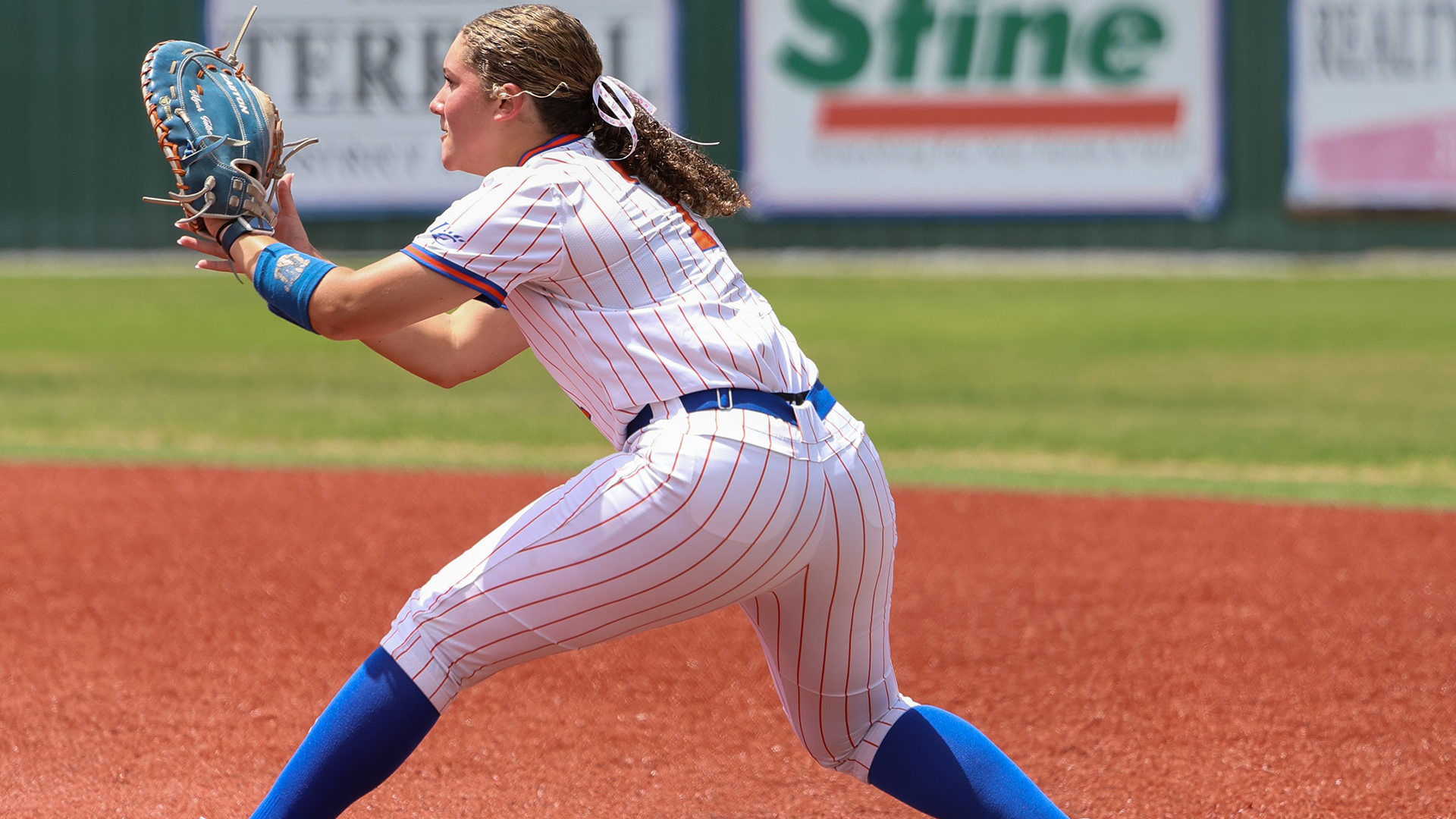 Myah Talbert awaiting throw at 1st base vs. Texas College 4/10/26