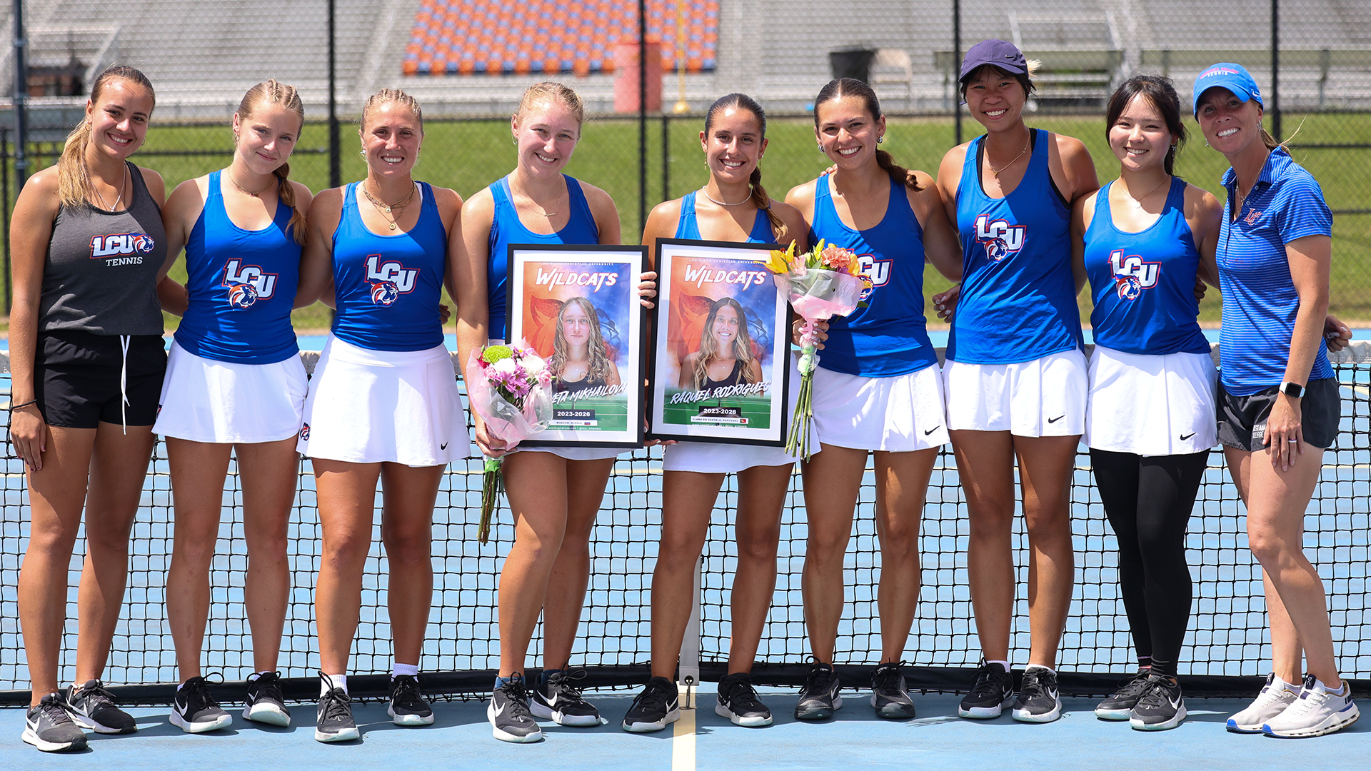 LCU women's tennis team photo during senior day presentation
