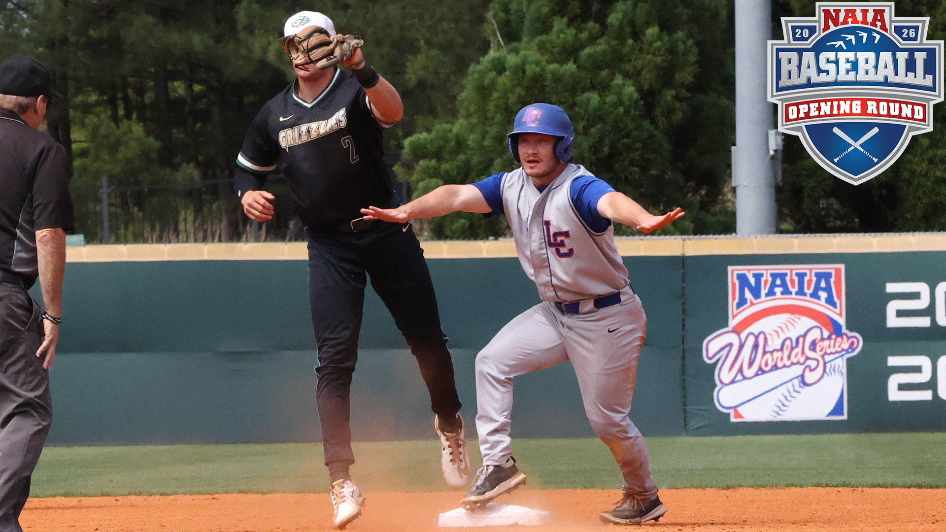 Luke Morgan signals safe after stealing second base vs. GGC 5/12/26
