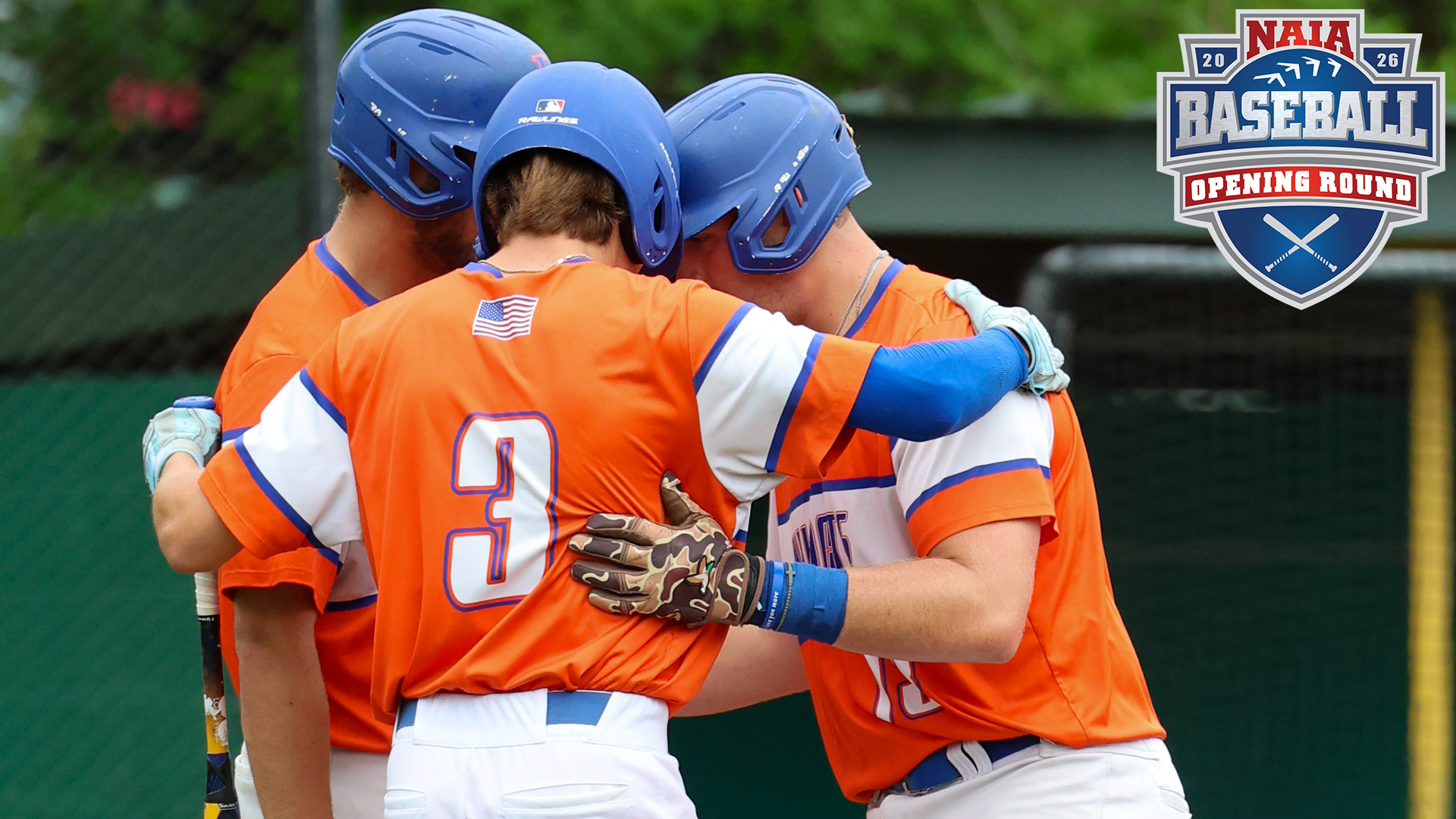 Three Wildcats hug at home plate vs. OLLU 4/25/26