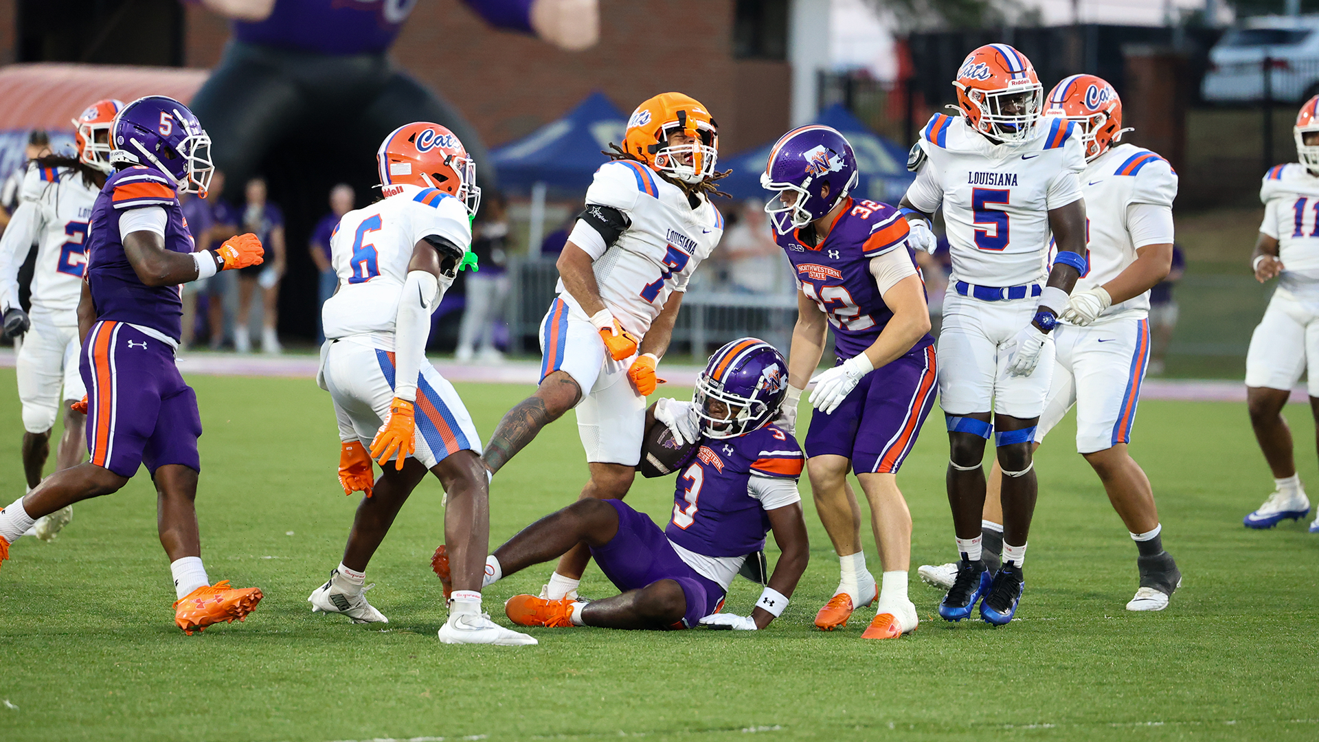 Brandon Johnson II celebrates tackle vs. Northwestern State 8/27/26