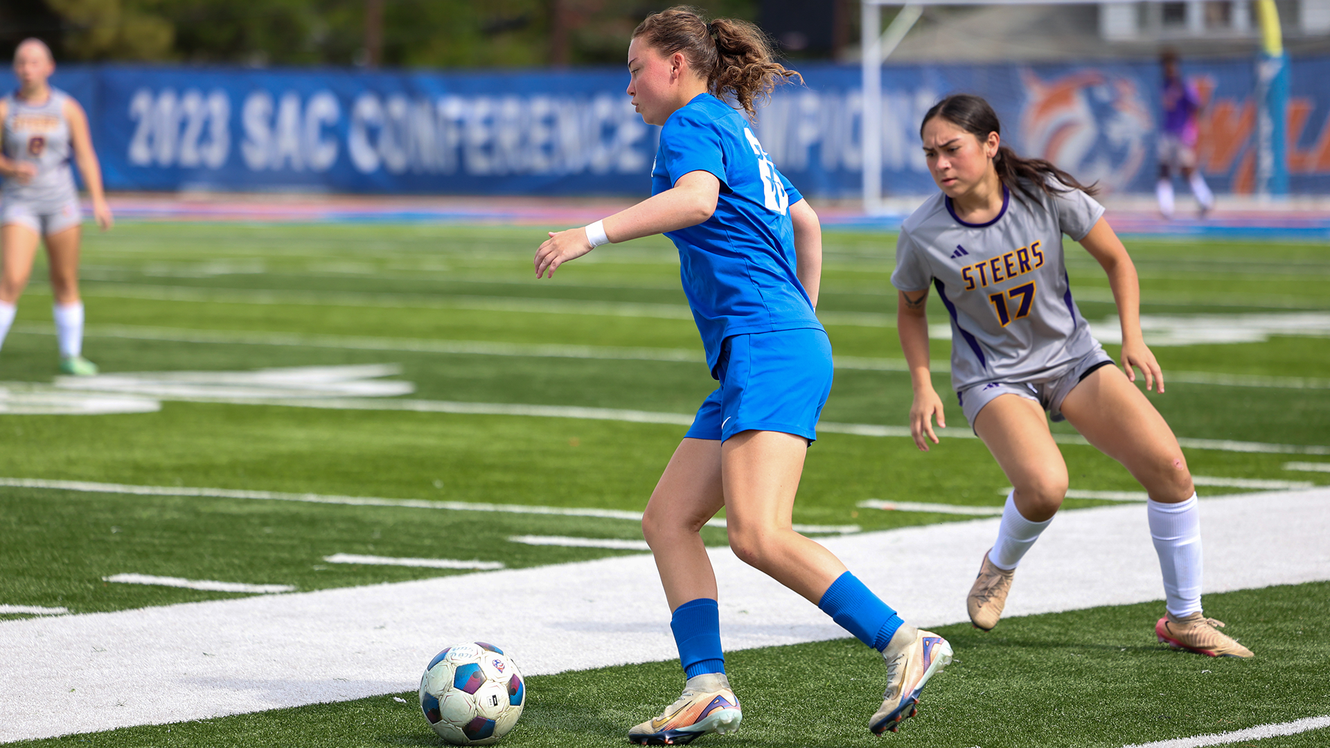 Katalina Medina dribbles around Texas College defense 9/26/26