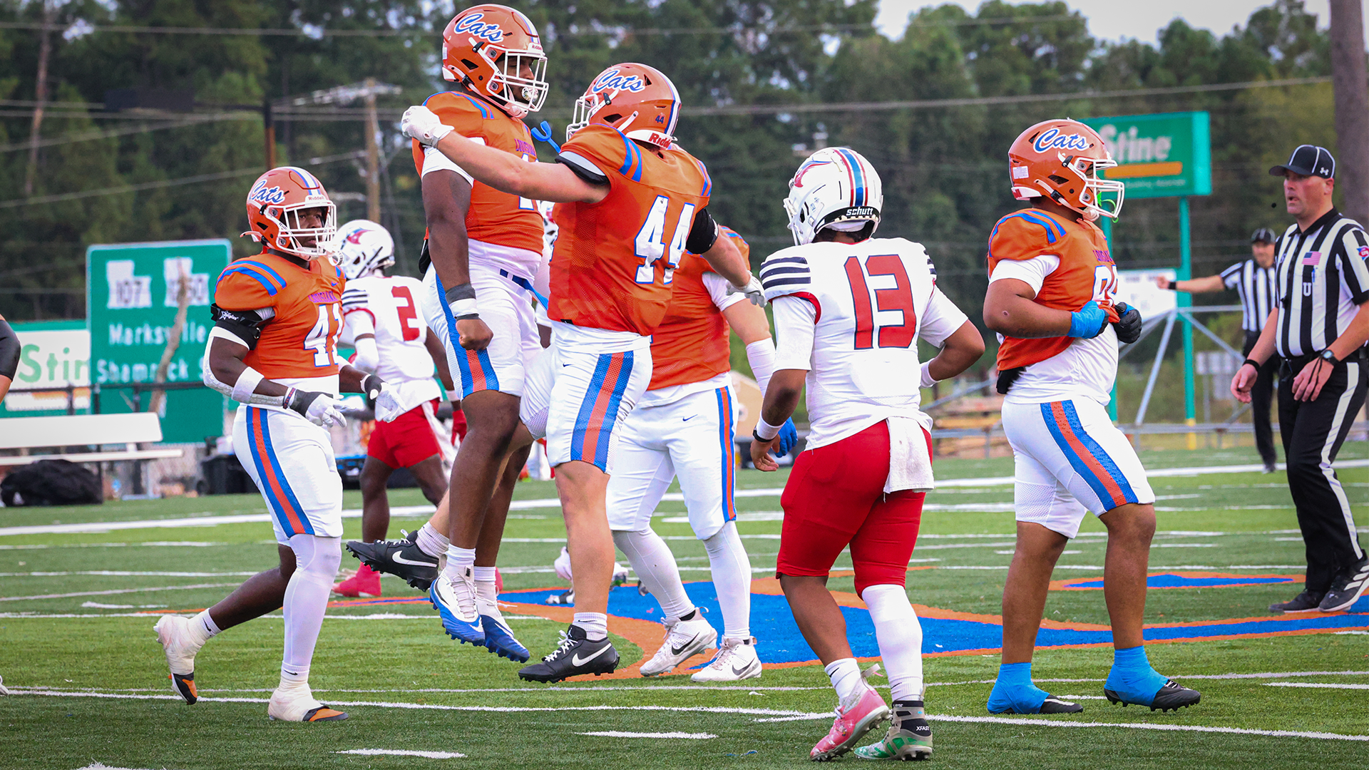 Judson Mixon & Jordan Oglesby chest bump after play vs. OPSU 9/26/26