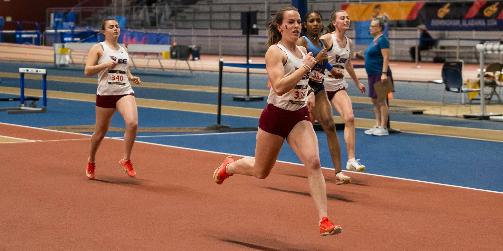 Liz Lannom sprints to the finish line.
