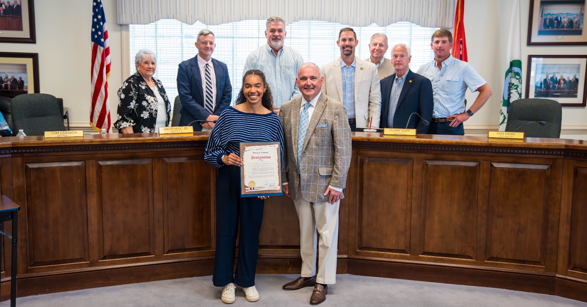 Aria Hawkins with Mayor Kevin Brooks and Cleveland City Council