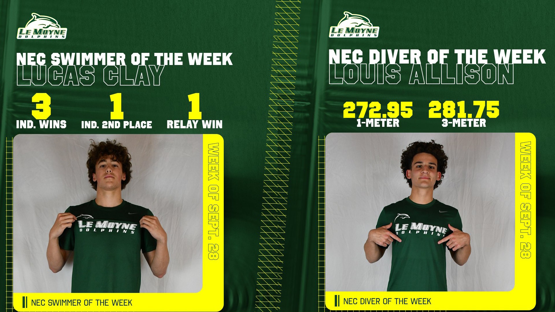 Lucas Clay and Louis Allison have earned NEC weekly honors for October 1
