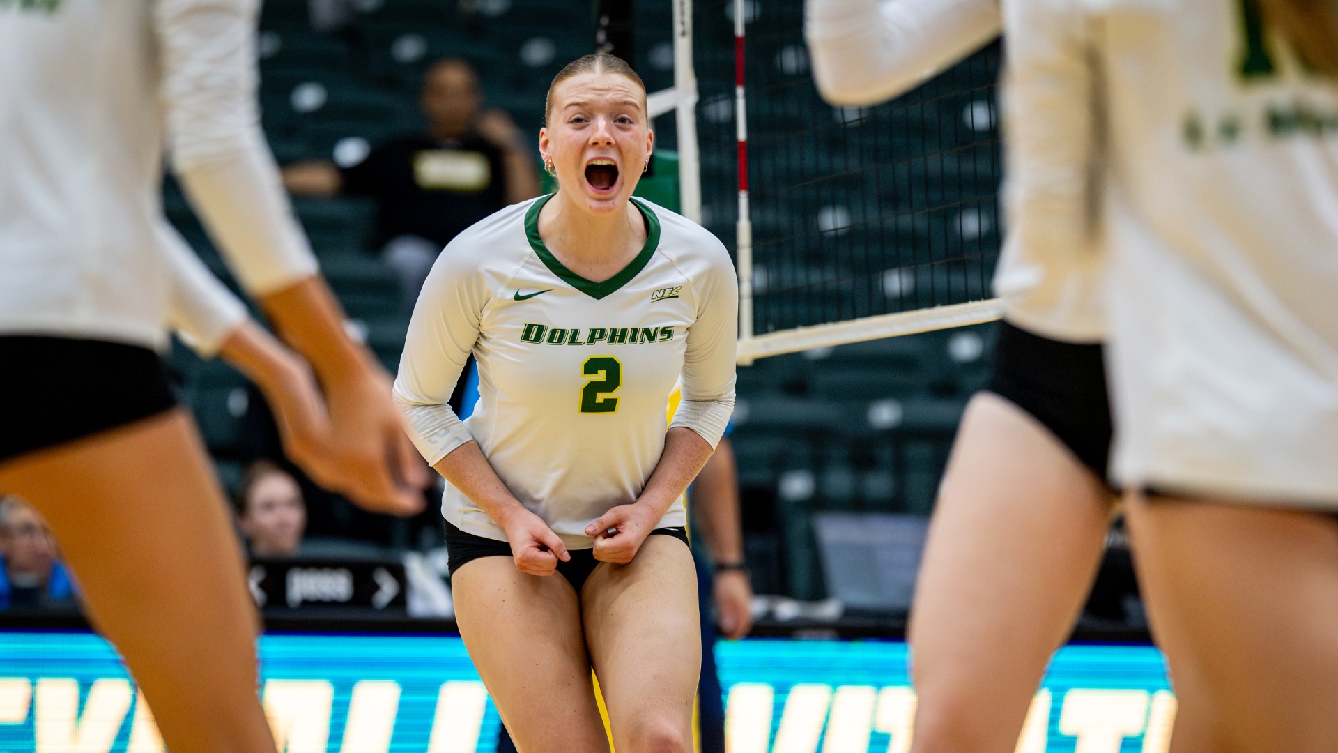 Branwyn Lupton celebrates a point against Bucknell