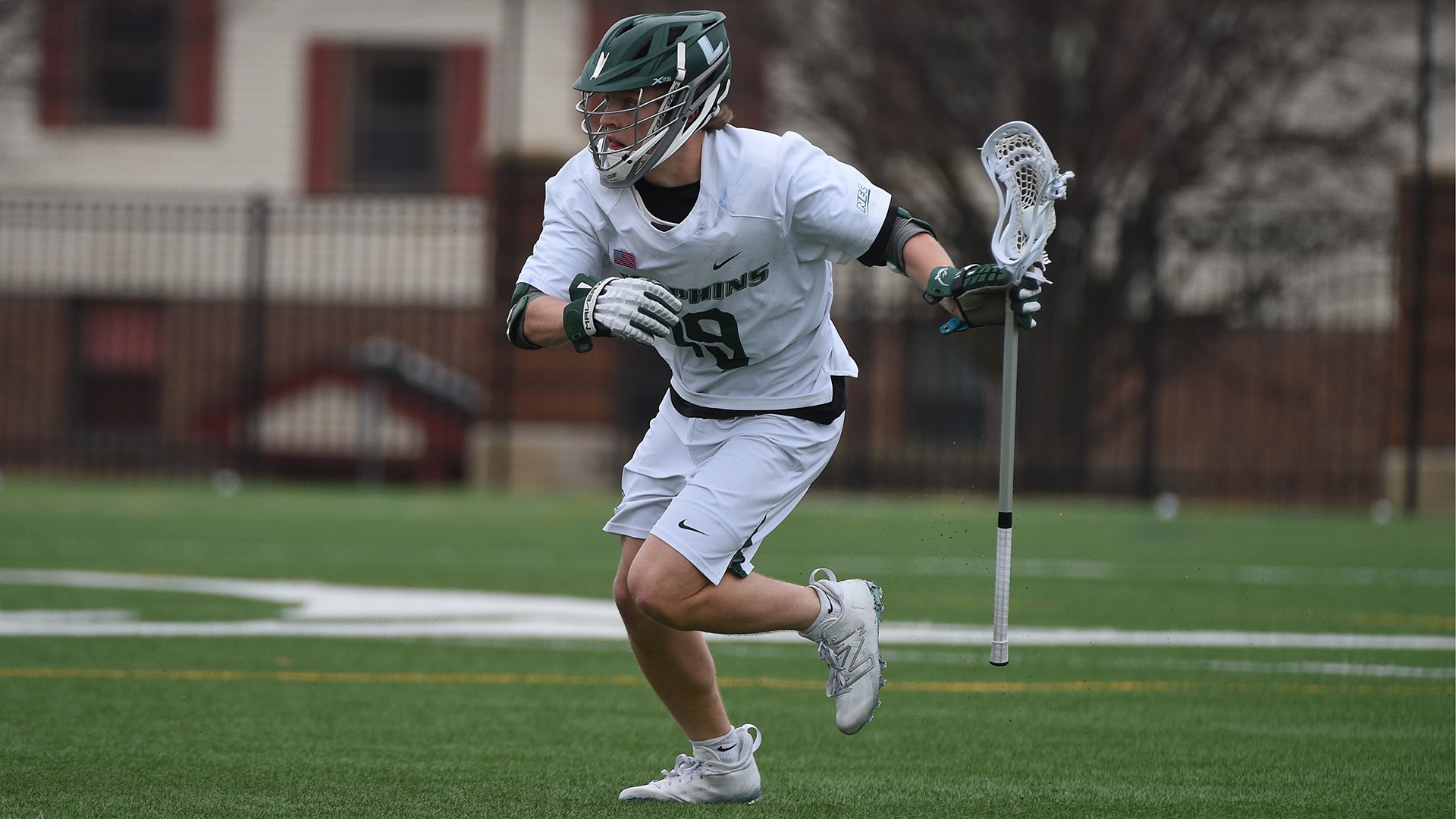 Emmet McDermott dodges against Cleveland State University