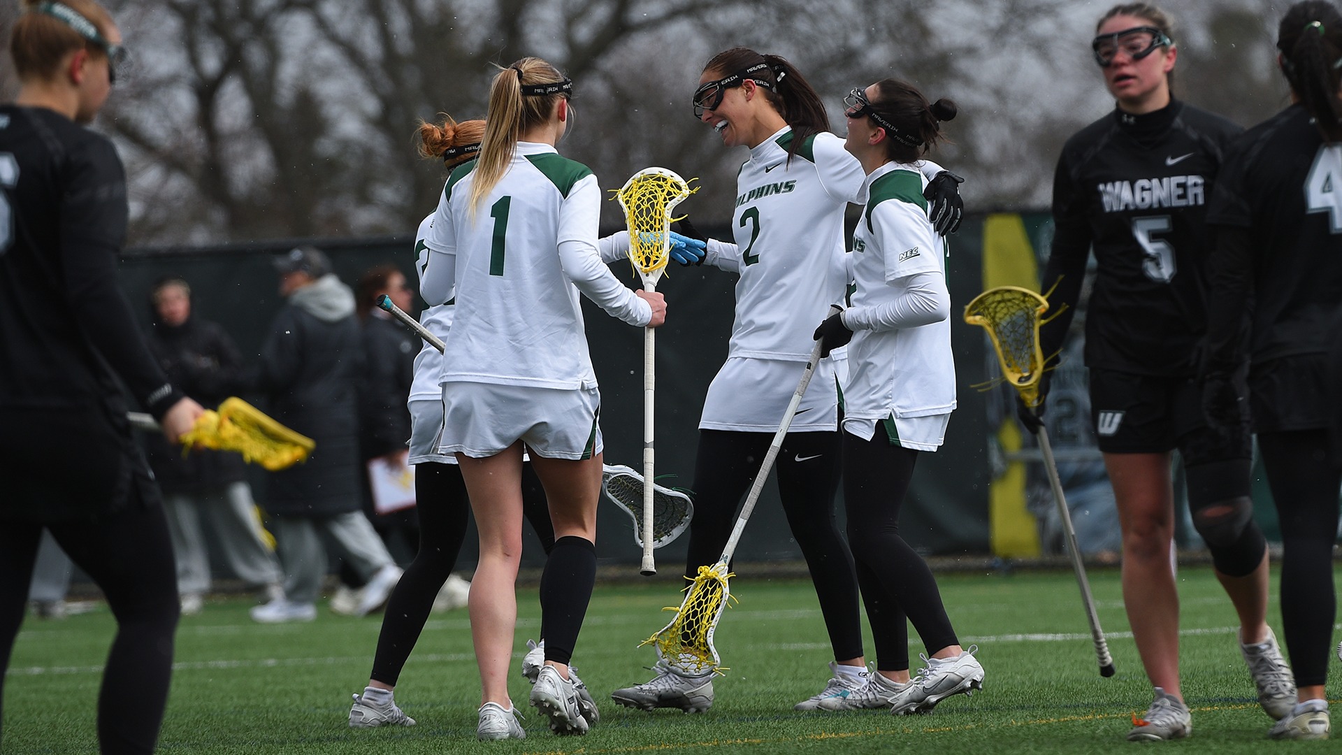 Tortora celebrates game-winning goal over Wagner with teammates