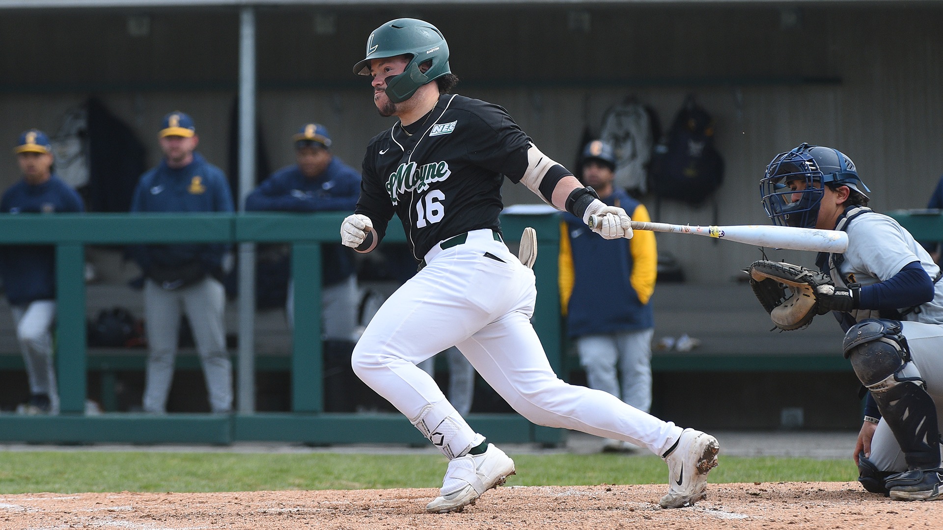 Derek Diaz follows through on his swing against Coppin State