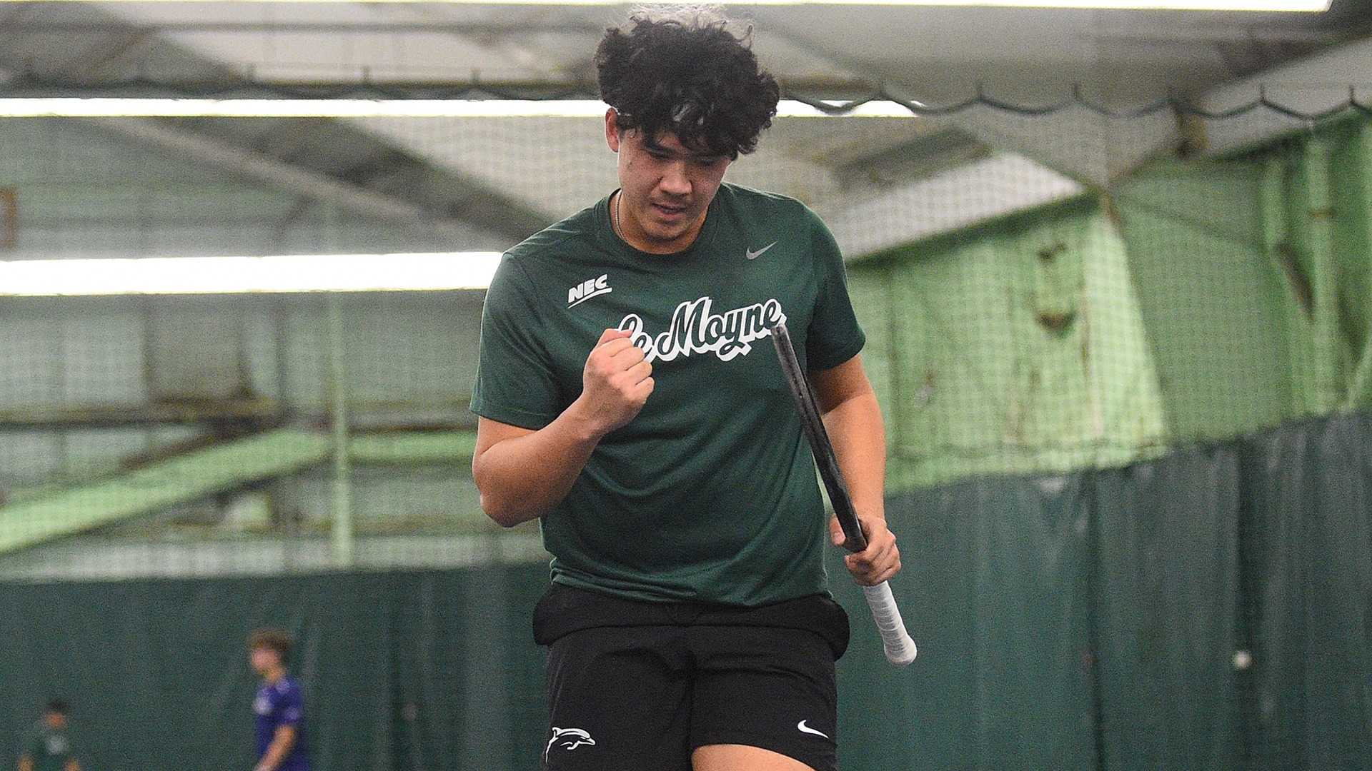 Gabriel Segubiense pumps his fist against Stonehill College