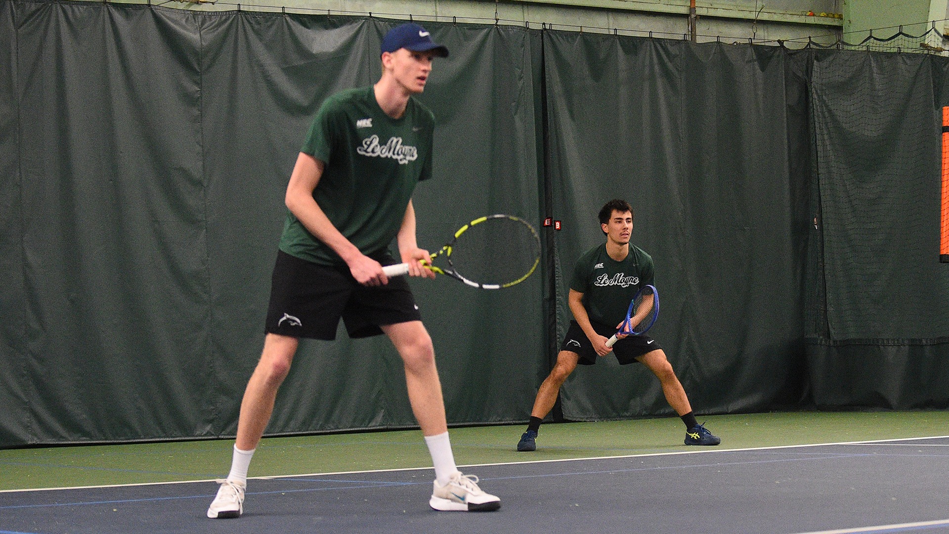 Callum Matthew and Lorenzo Bortolaso await a serve against Stonehill