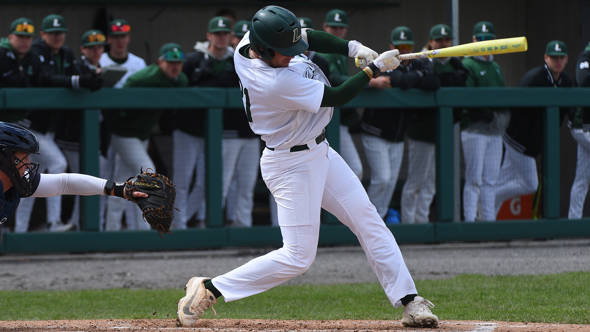 Jack Cannon follows through on a swing against Mercyhurst