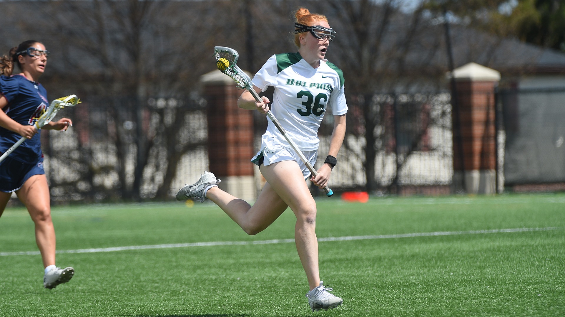 Maddy Barney clears the ball up field against FDU
