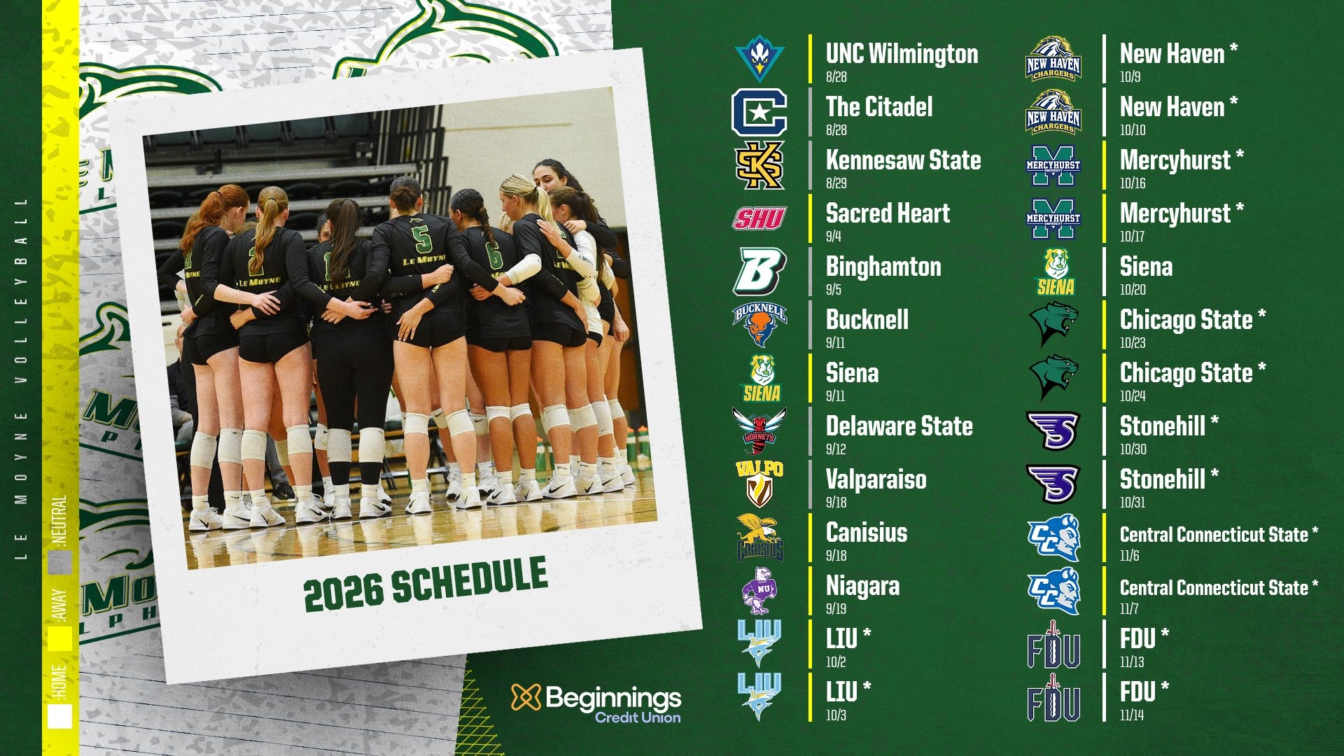 2026 Le Moyne College Volleyball Schedule